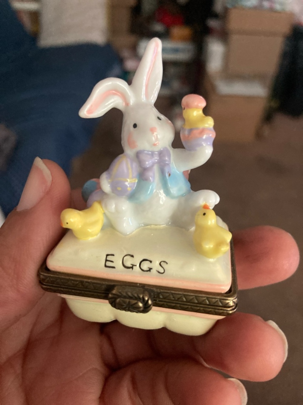 Easter Bunny Trinket Box with Chicks - Pastel Colors